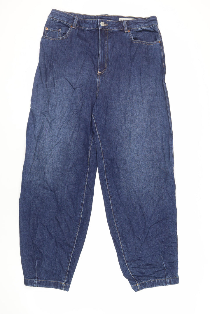 Marks and Spencer Womens Blue Cotton Tapered Jeans Size 34 in L29 in Regular Zip - Balloon Style