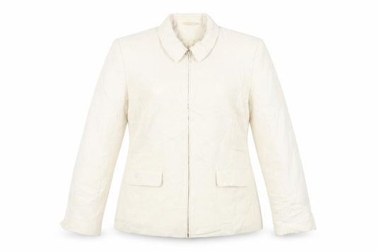 Front view of Berkertex women’s beige jacket blazer, size UK 14, zip