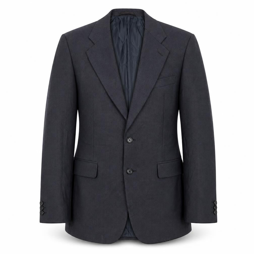 Front view of Debenhams men’s blue striped polyester jacket suit jacket, size 40, regular