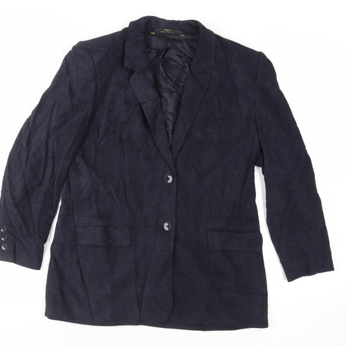 St Michael Womens Blue Jacket Blazer Size 14 Button - Vintage