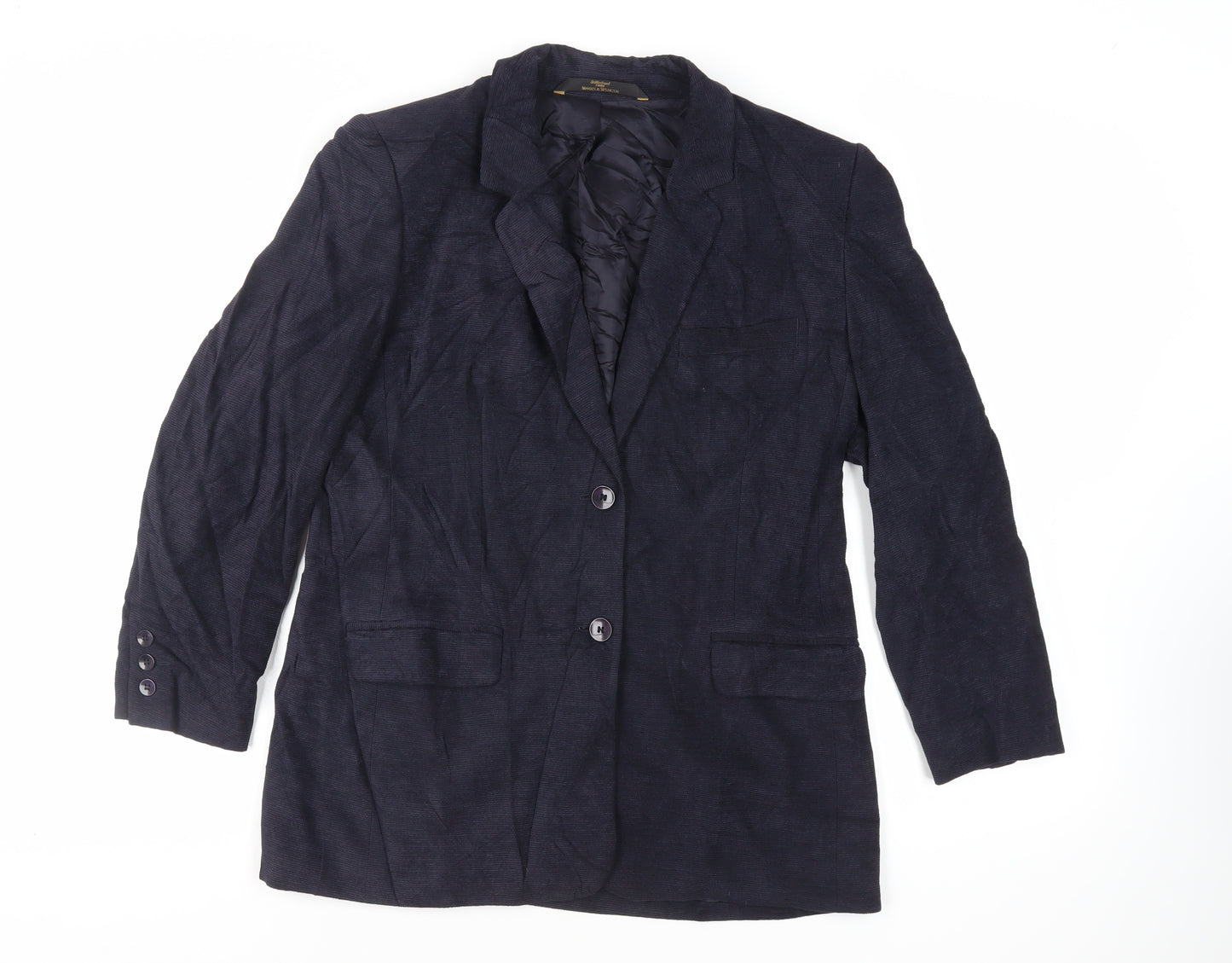 St Michael Womens Blue Jacket Blazer Size 14 Button - Vintage