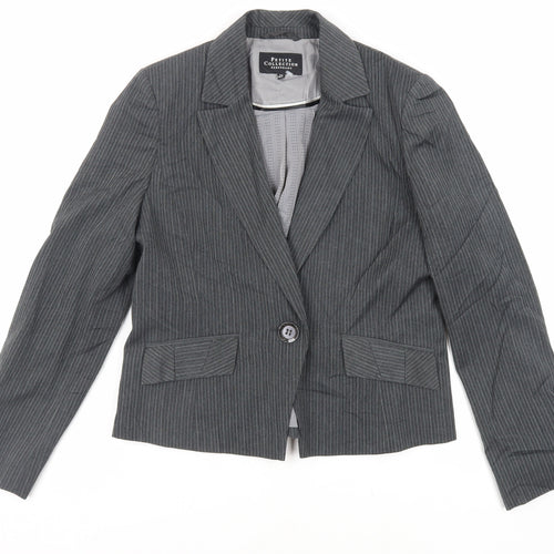 Debenhams Womens Grey Striped Jacket Blazer Size 12 Button