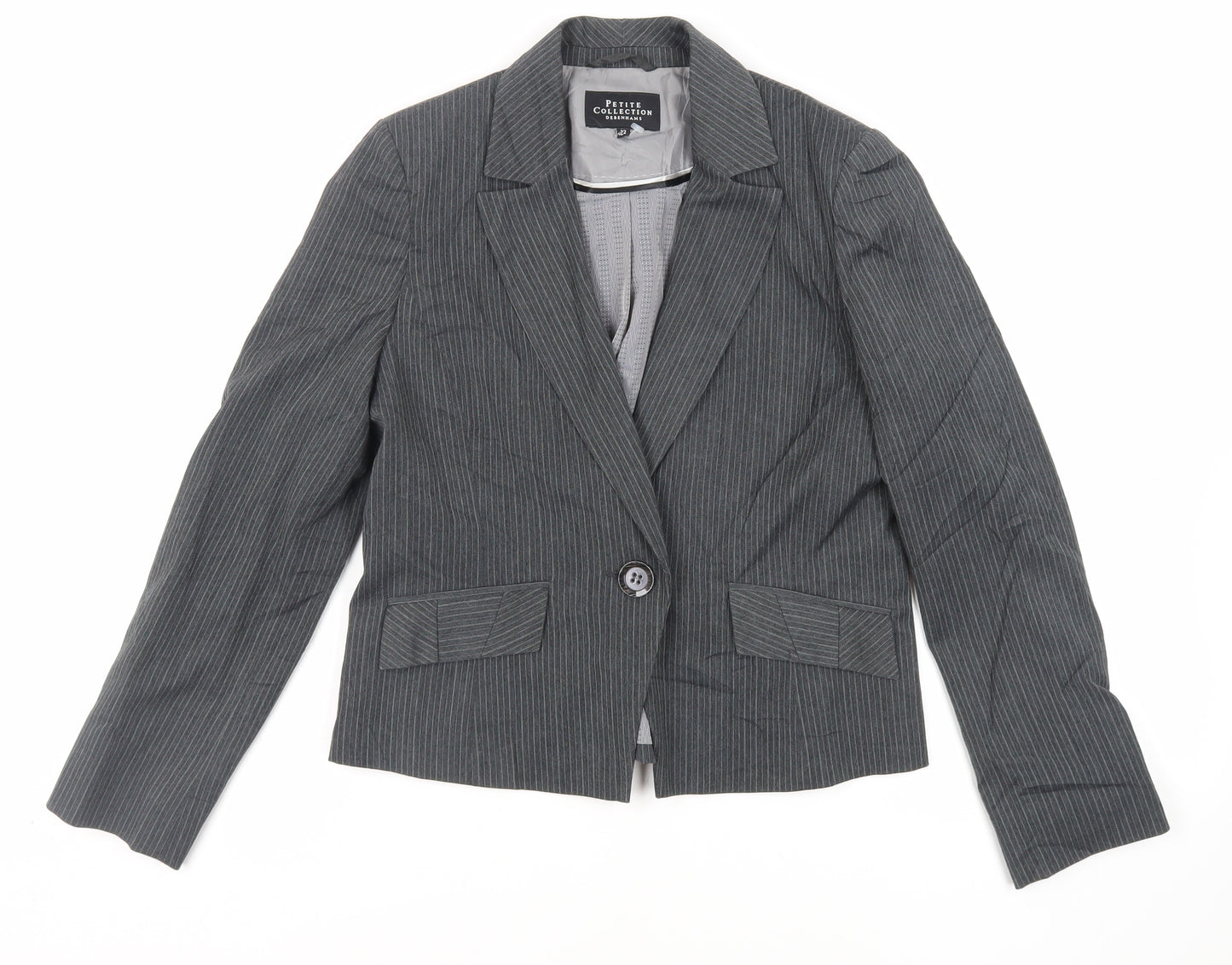Debenhams Womens Grey Striped Jacket Blazer Size 12 Button