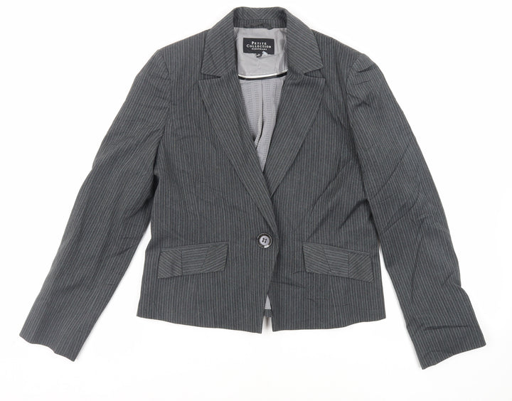 Debenhams Womens Grey Striped Jacket Blazer Size 12 Button