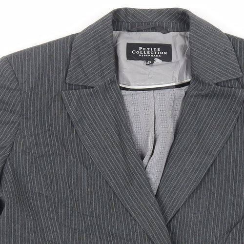 Debenhams Womens Grey Striped Jacket Blazer Size 12 Button