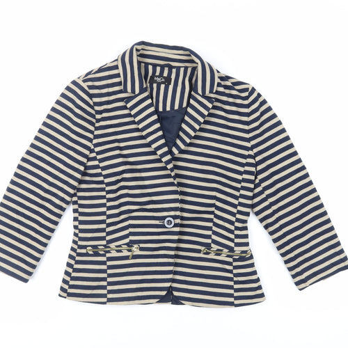 M&Co Womens Beige Striped Jacket Blazer Size 8 Button