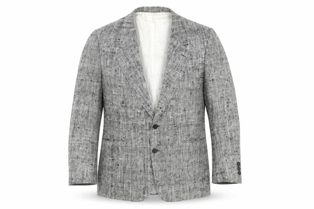 Front view of TownCraft men’s grey polyester jacket blazer, size 46, regular