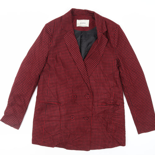 Stradivarius Womens Red Check Jacket Blazer Size M Button