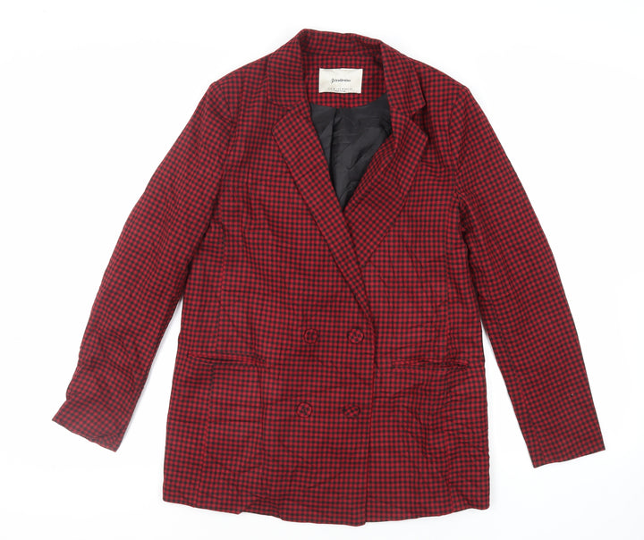 Stradivarius Womens Red Check Jacket Blazer Size M Button