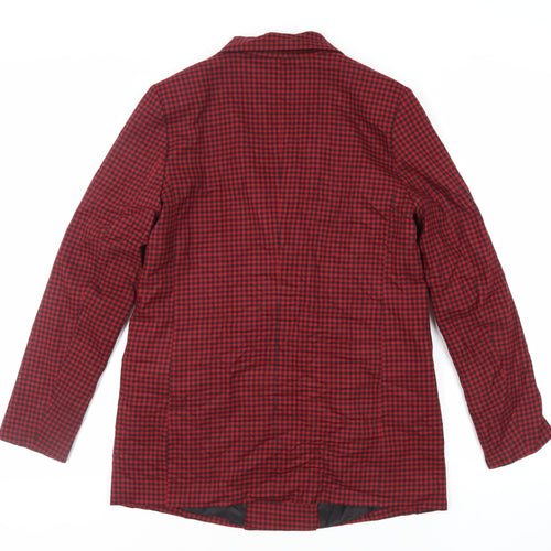 Stradivarius Womens Red Check Jacket Blazer Size M Button
