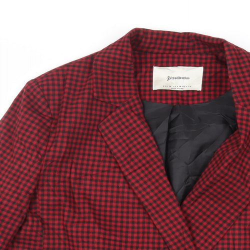 Stradivarius Womens Red Check Jacket Blazer Size M Button