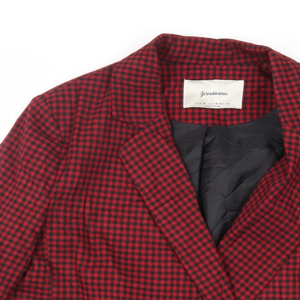 Stradivarius Womens Red Check Jacket Blazer Size M Button