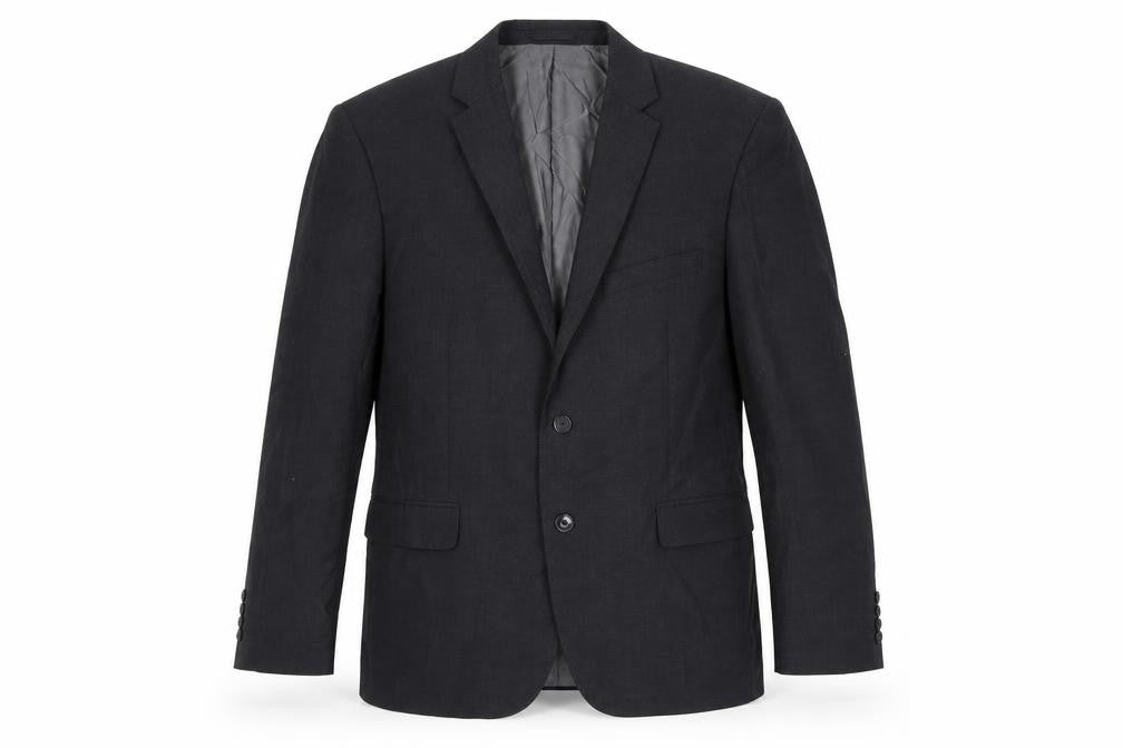 Front view of John Lewis men’s black polyester jacket suit jacket, size 40, regular