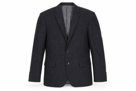Front view of John Lewis men’s black polyester jacket suit jacket, size 40, regular