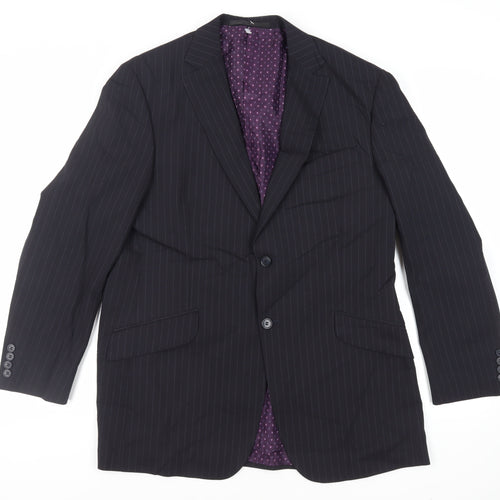 Marks and Spencer Mens Blue Striped Polyester Jacket Suit Jacket Size 42 Regular