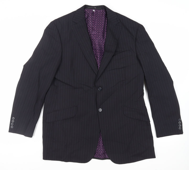 Marks and Spencer Mens Blue Striped Polyester Jacket Suit Jacket Size 42 Regular