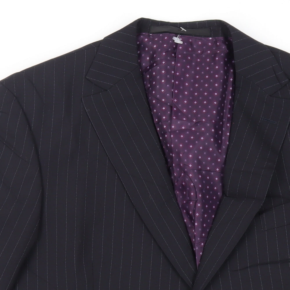 Marks and Spencer Mens Blue Striped Polyester Jacket Suit Jacket Size 42 Regular