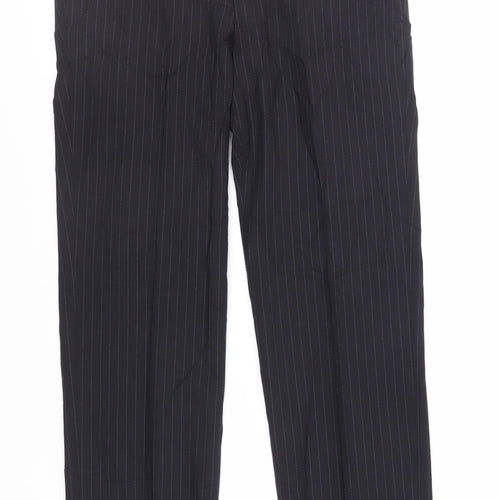 Marks and Spencer Mens Blue Striped Polyester Dress Pants Trousers Size 36 in L31 in Regular Zip