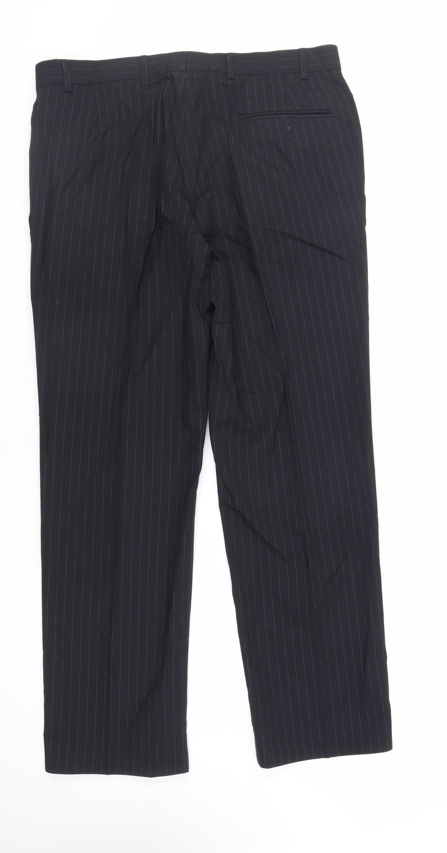 Marks and Spencer Mens Blue Striped Polyester Dress Pants Trousers Size 36 in L31 in Regular Zip