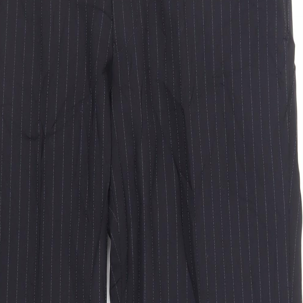 Marks and Spencer Mens Blue Striped Polyester Dress Pants Trousers Size 36 in L31 in Regular Zip