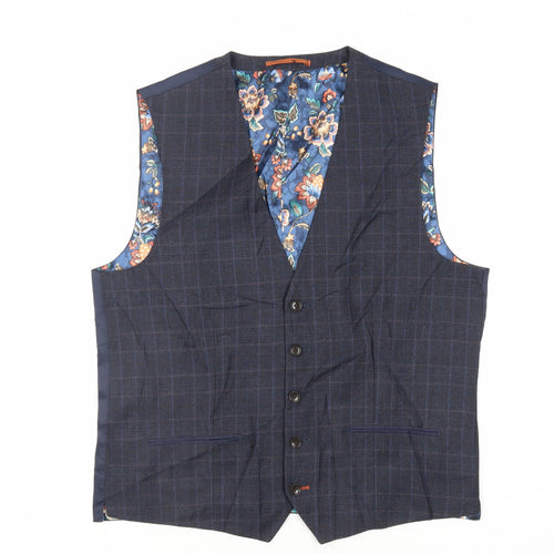 NEXT Mens Blue Plaid Wool Jacket Suit Waistcoat Size 42 Regular