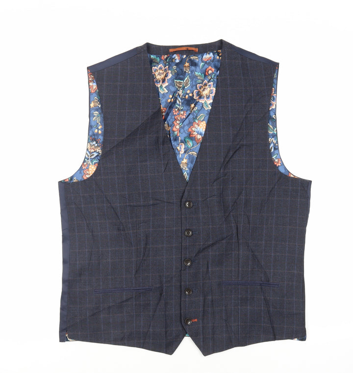 NEXT Mens Blue Plaid Wool Jacket Suit Waistcoat Size 42 Regular