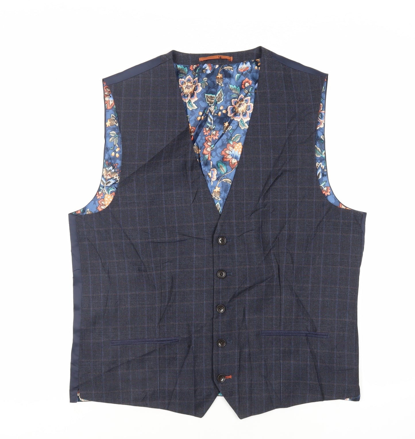 NEXT Mens Blue Plaid Wool Jacket Suit Waistcoat Size 42 Regular