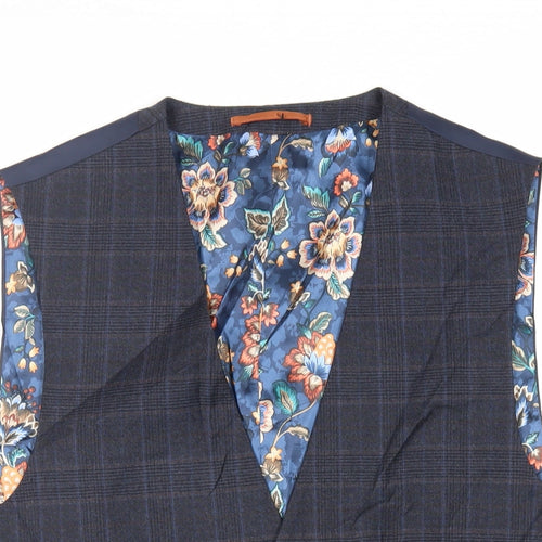 NEXT Mens Blue Plaid Wool Jacket Suit Waistcoat Size 42 Regular