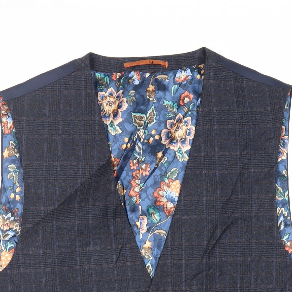 NEXT Mens Blue Plaid Wool Jacket Suit Waistcoat Size 42 Regular