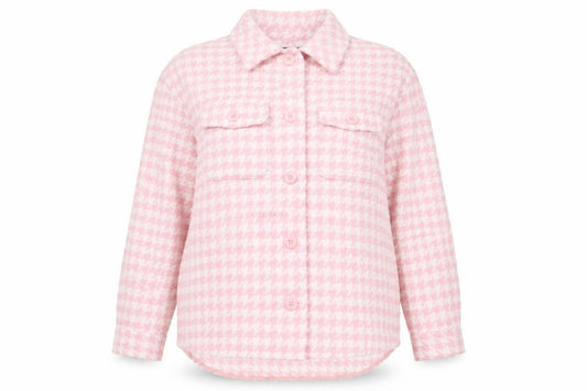 Front view of Simply Be women’s pink geometric jacket, size UK 14, button