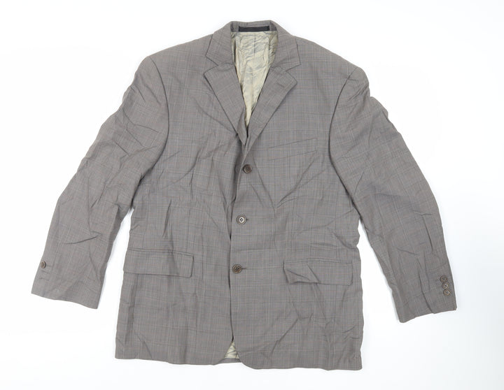 Marks and Spencer Mens Grey Plaid Wool Jacket Suit Jacket Size 40 Regular