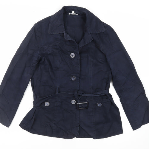 M&Co Womens Blue Jacket Size 14 Button - Belted