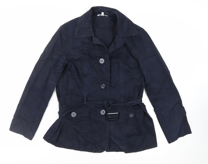 M&Co Womens Blue Jacket Size 14 Button - Belted