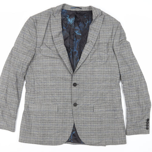 River Island Mens Grey Plaid Polyester Jacket Blazer Size 44 Regular