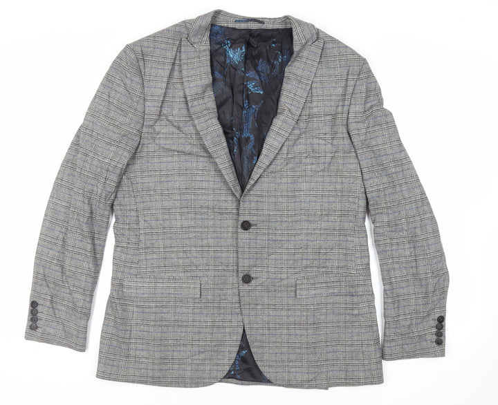 River Island Mens Grey Plaid Polyester Jacket Blazer Size 44 Regular