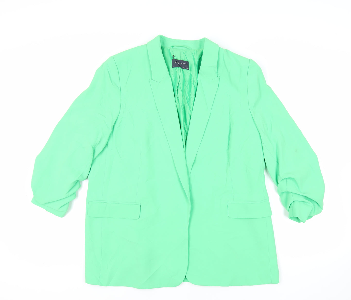 Marks and Spencer Womens Green Jacket Blazer Size 16 - Open Ruched Sleeve