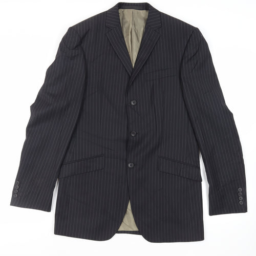 Marks and Spencer Mens Black Striped Wool Jacket Suit Jacket Size 38 Regular