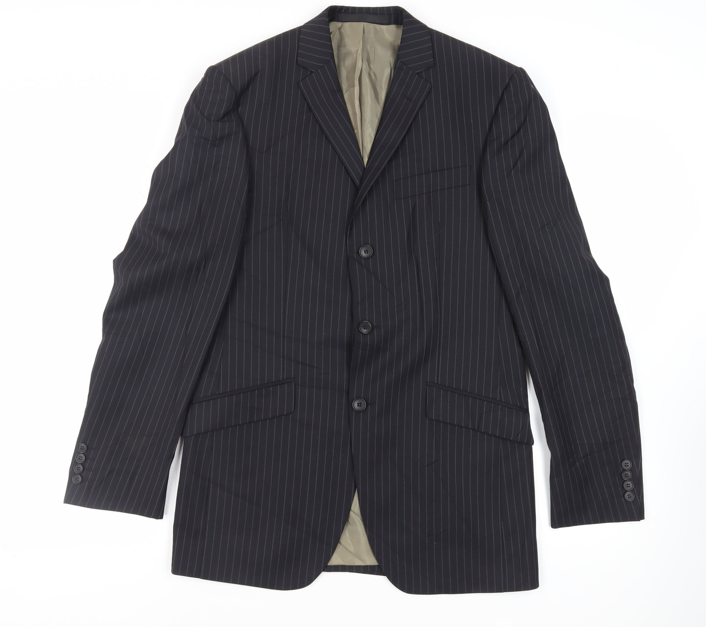 Marks and Spencer Mens Black Striped Wool Jacket Suit Jacket Size 38 Regular