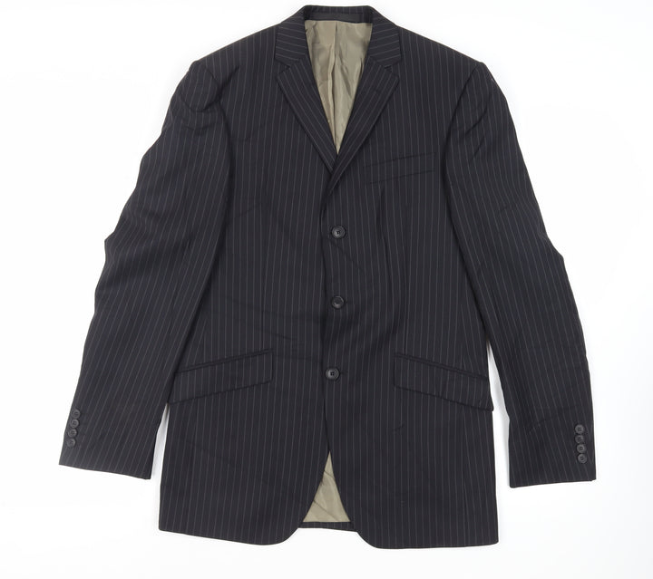 Marks and Spencer Mens Black Striped Wool Jacket Suit Jacket Size 38 Regular
