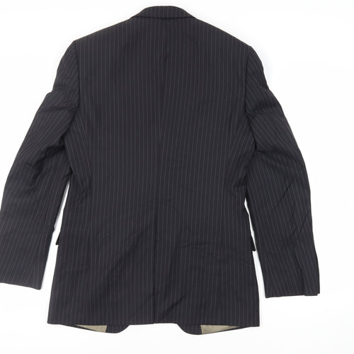 Marks and Spencer Mens Black Striped Wool Jacket Suit Jacket Size 38 Regular