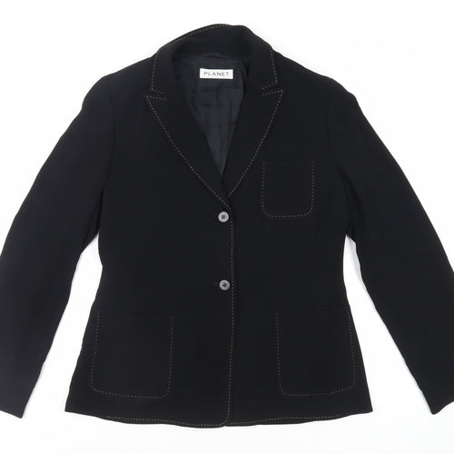 Planet Womens Black Jacket Blazer Size 12 Button - Contrasting Stitching