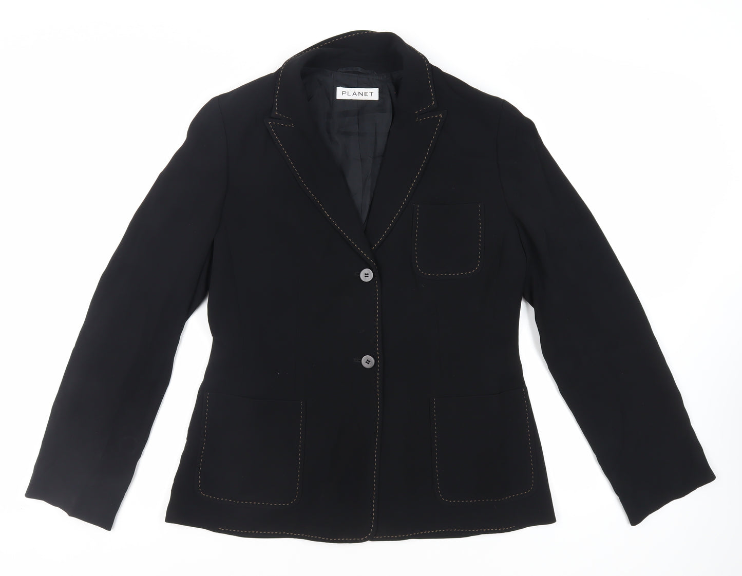 Planet Womens Black Jacket Blazer Size 12 Button - Contrasting Stitching