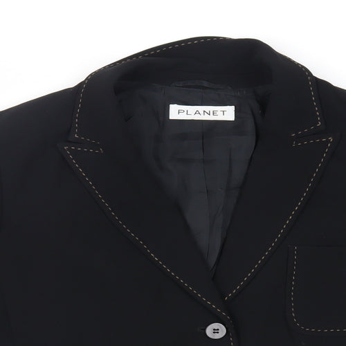 Planet Womens Black Jacket Blazer Size 12 Button - Contrasting Stitching