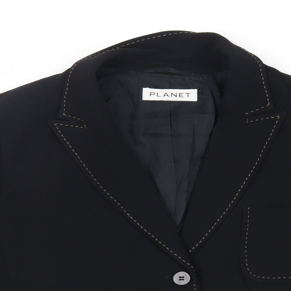 Planet Womens Black Jacket Blazer Size 12 Button - Contrasting Stitching