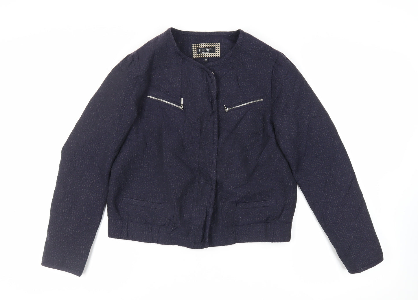 Principles Womens Blue Geometric Jacket Size 14 Zip - Textured