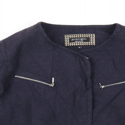 Principles Womens Blue Geometric Jacket Size 14 Zip - Textured