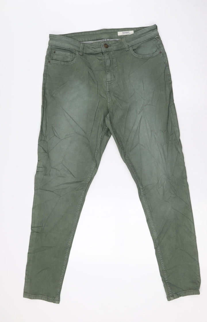 Marks and Spencer Womens Green Cotton Skinny Jeans Size 14 L30 in Regular Zip