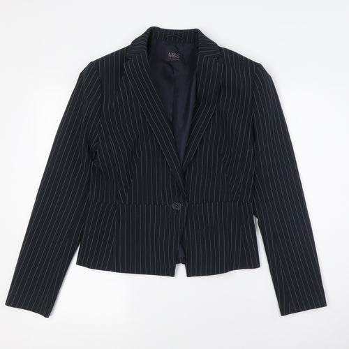 Marks and Spencer Womens Blue Striped Jacket Size 8 Button - Fitted