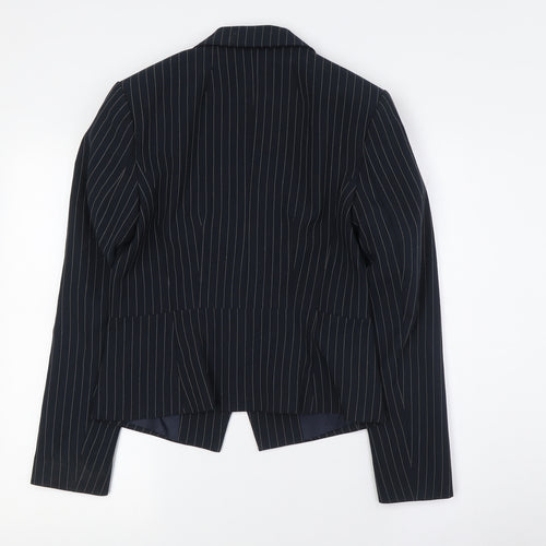 Marks and Spencer Womens Blue Striped Jacket Size 8 Button - Fitted