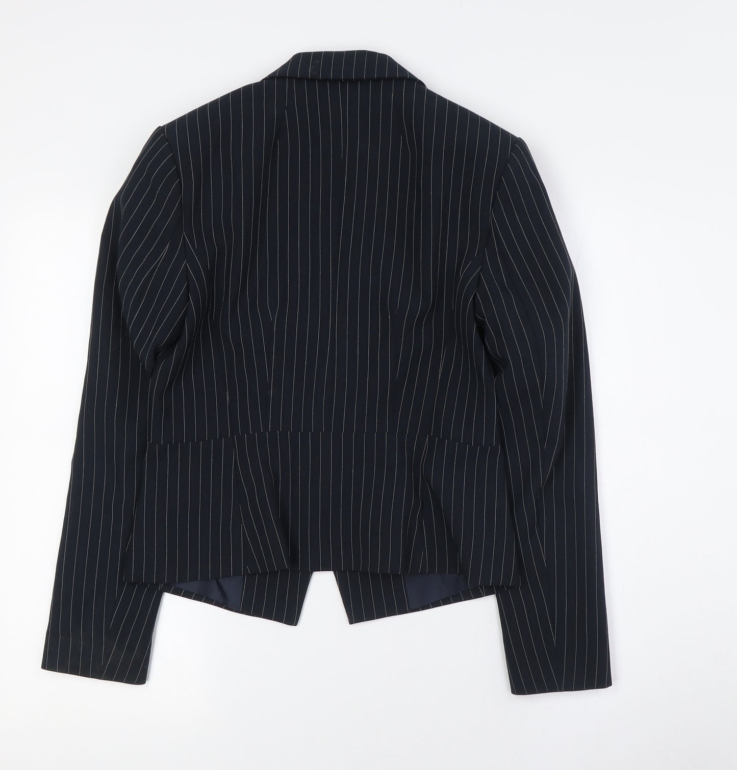 Marks and Spencer Womens Blue Striped Jacket Size 8 Button - Fitted